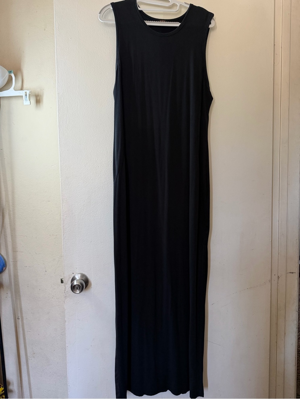 Quince Black Sleeveless Maxi Dress XL Minimalist Stretch Tank Dress